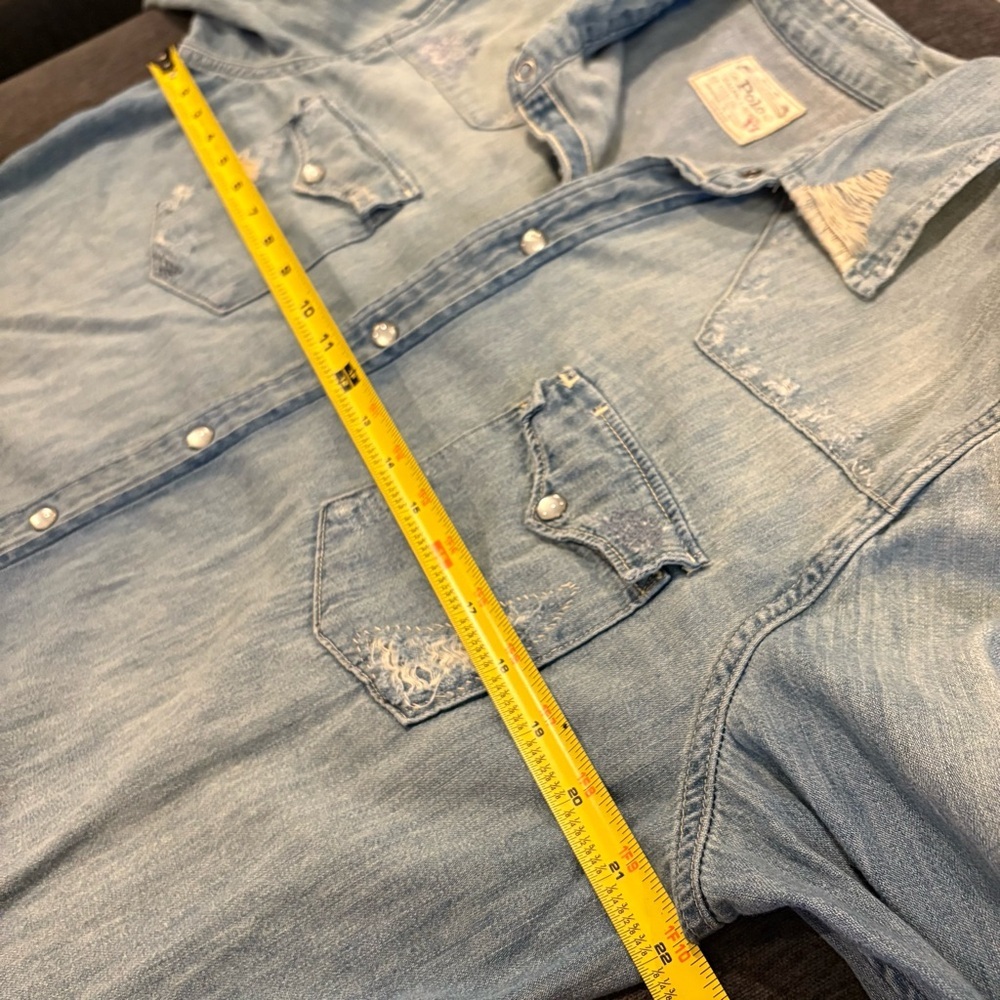 Ralph Lauren Dungarees Distressed Denim Button Up Shirt Pearl Snap Western Women - Picture 8 of 10